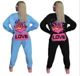Casual Printed Round Neck Long Sleeves Sweater With Trousers Two Piece Set DM8151