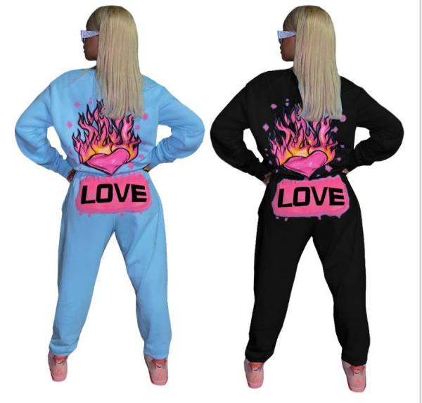 Casual Printed Round Neck Long Sleeves Sweater With Trousers Two Piece Set DM8151