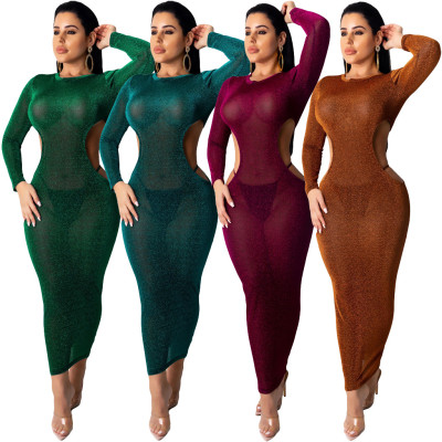 Hollow Out Slim Sexy Transparent Ankle Length Dress ML7278