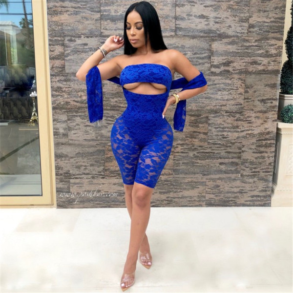 Slim Bodycon Sexy Strapless Lace Jumpsuit Without Belt XD523