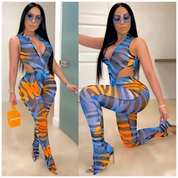 Sexy Women's Sleeveless Colorful Mesh Two Piece Set ORY5145