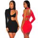 Solid Color Sexy Irregular Cutout Long Sleeve Dress Women FM1021