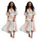Casual Irregular Colorful V Neck Half Sleeved Stripe Dress SC606