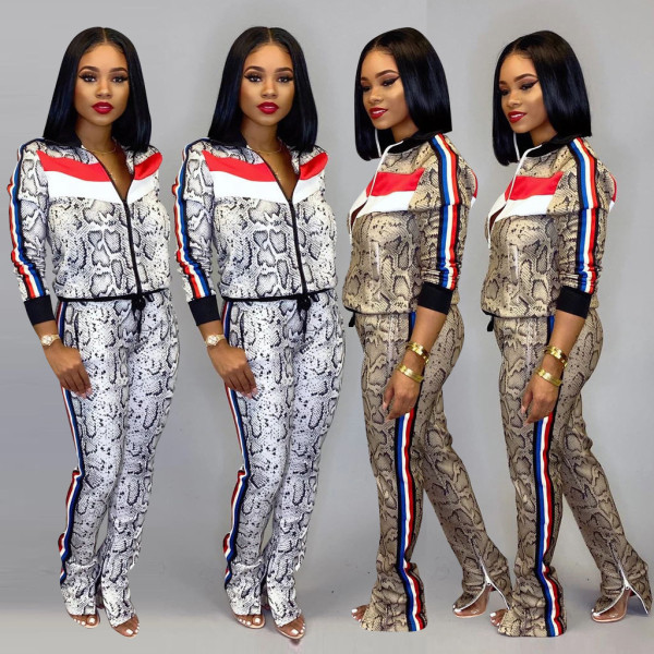 Snake Print Webbing Patchwork 2 Pieces Women Outfits ALS140