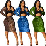 Leopard Printing Lady Skirt Suits Short Coat Bodycon Dress ARM8128