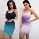 Nightclub strapless backless V-neck sexy positioning print dress HM6194