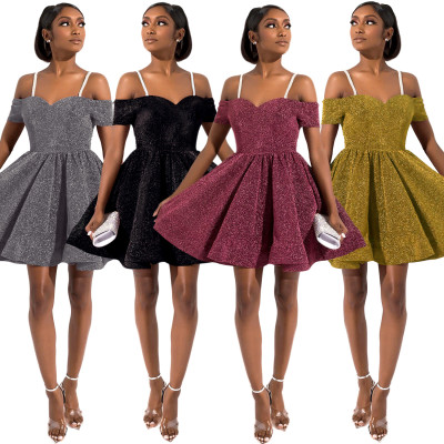 Sexy High Waist Glitter Party Spaghetti Strap Women Dress XZ3310