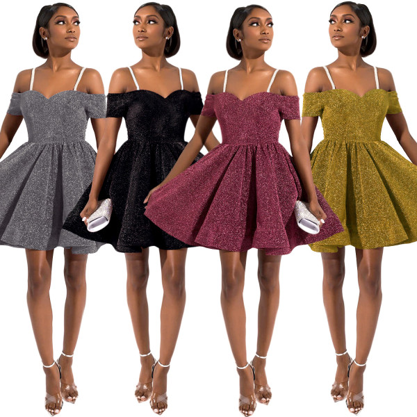 Sexy High Waist Glitter Party Spaghetti Strap Women Dress XZ3310