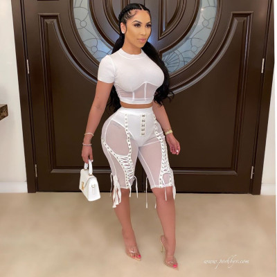 Sexy Mesh Perspective Lace-up Pants  SUM2289