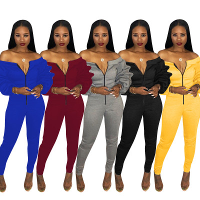 Fashion Dew Shoulder Heap Sleeve Bodycon Jumpsuit CM277