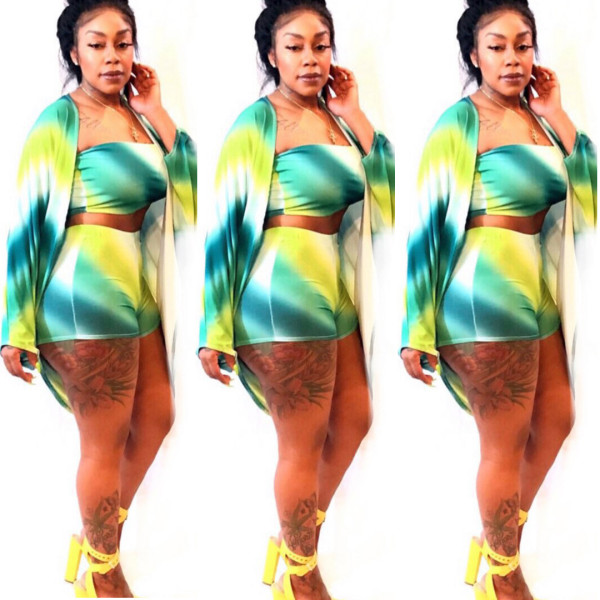 Color Block 3 Pieces Sets Bikini Sets With Cover Ups YSH6033
