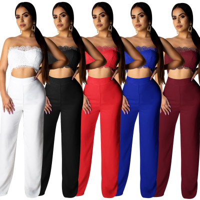 Unique Lace Pleated Strapless Jumpsuit With Zipper M889