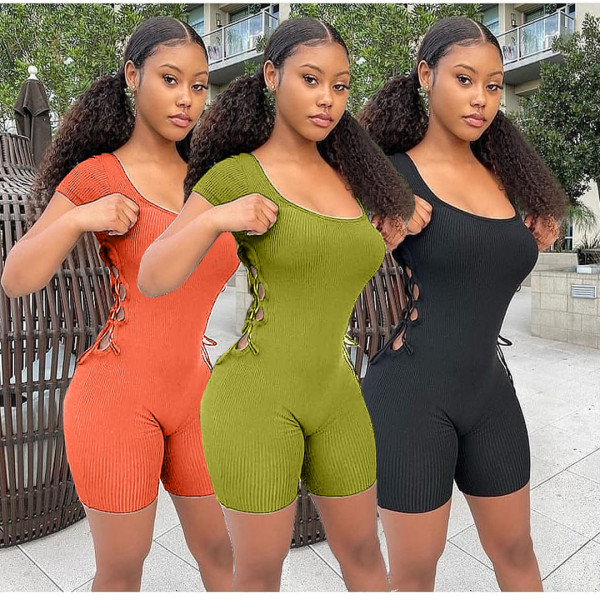 Sexy Knitting Solid Color V-Neck High Waist Hollow Out Jumpsuit CL6066