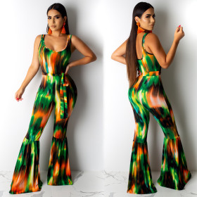Bodycon Leisure Sleeveless Printing Flares Jumpsuit HM5242