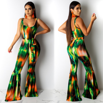 Bodycon Leisure Sleeveless Printing Flares Jumpsuit HM5242