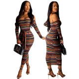 Women Slim Bodycon Tied Ribber Off Shoulder Midi Dress WY6595