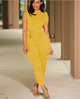 Sleeveless Yellow Ruffle Sides Sexy Women Jumpsuit F8122