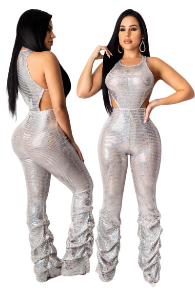 Fashion High Waist Glitter Bodycon Sleeveless Jumpsuit SN3686