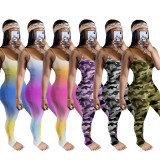 Multicolor printed ruched suspender overalls MD308