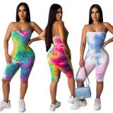 Fashionable casual tie-dye suspender jumpsuit summer dress W8269