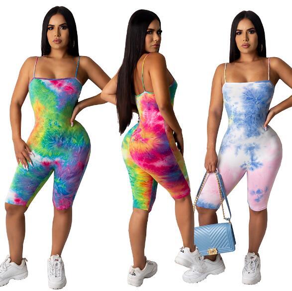Fashionable casual tie-dye suspender jumpsuit summer dress W8269