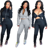 Pure Color Sport Suits Heap Sleeve Coat Tight Pants S6101