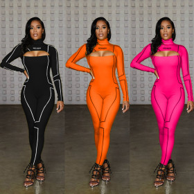 Fashion open back zipper sports leisure long sleeve sports jumpsuit MR2059