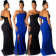 Elegant Pure Color Dew Shoulder Split Dress For Party R6200