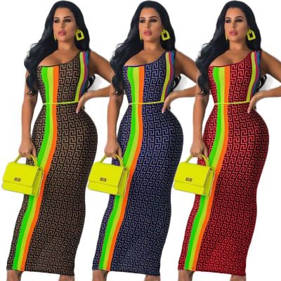 Fashion 3 Colors One Shoulder Ankle Length Dress YX9122