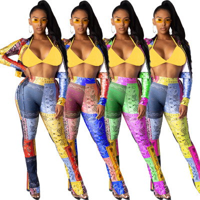 Two-piece home set with printed eyelet straps and split ends YX9243