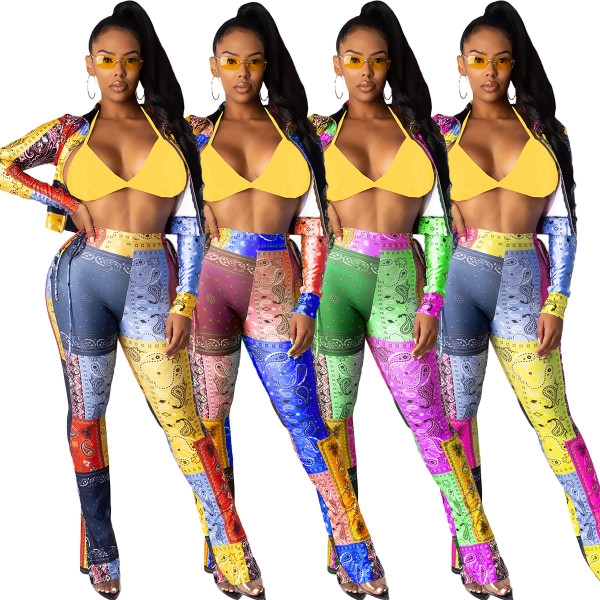 Two-piece home set with printed eyelet straps and split ends YX9243