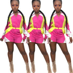 Colorblock sunscreen loose jumpsuit E8374
