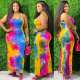 Plus size women's fashion casual tie-dye printing vest dress OMF205