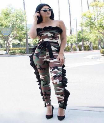 Slash Nesh Reffule Sides Sexy Printed Jumpsuit HM6011-3