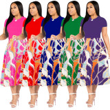 Flowing gold chain print dress YM8472