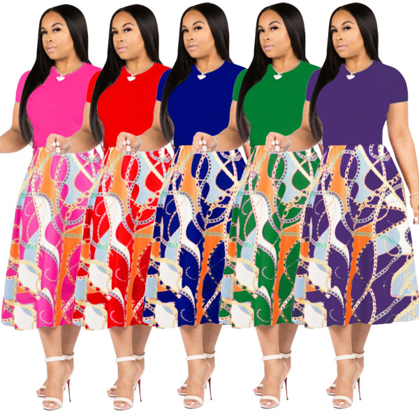 Flowing gold chain print dress YM8472