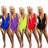Hot Sale Zip Up Tassel Sleeveless Siwmwear LS6263