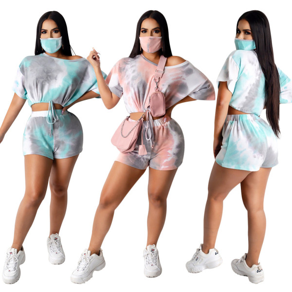 Fashionable multicolor bandage sports shorts Three-piece suit (including mask) SN3801