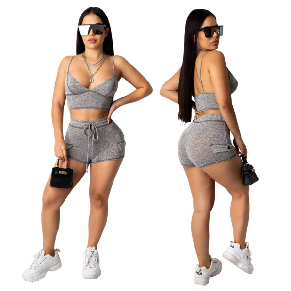 Strap-wrap chest sports explosion two-piece suit LD8673