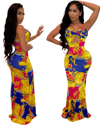 Euramerican Slim Party Printing Strapless Floor Length Dress LA3117