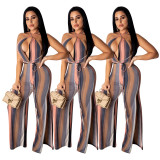 Backless Women High Split V Collar Bandage Jumpsuit SDD9112