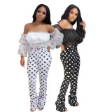 Polka-dot pleated library tube net yarn tube top two-piece suit YZ1219