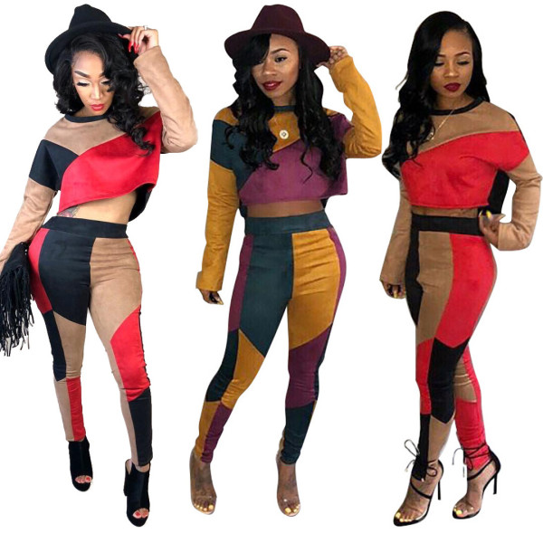 Sport Autumn 2 Pieces Color Patchwork Track Suits SN3449