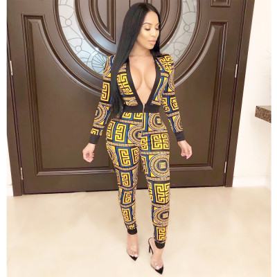 Fashion national style sexy V-neck zipper pants YF8039