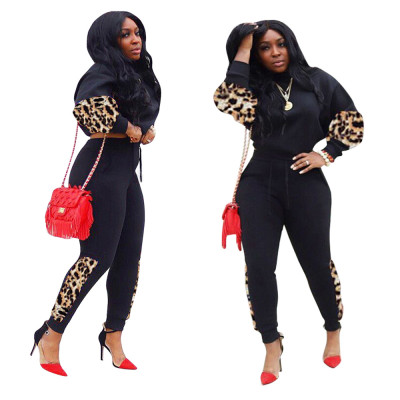 Newest Ladies Leopard Printing Splicing Casual Hiking Sets LD8652