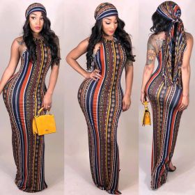 Bohemian style Bodycon Sleeveless Long Dress With Kerchief SY8288