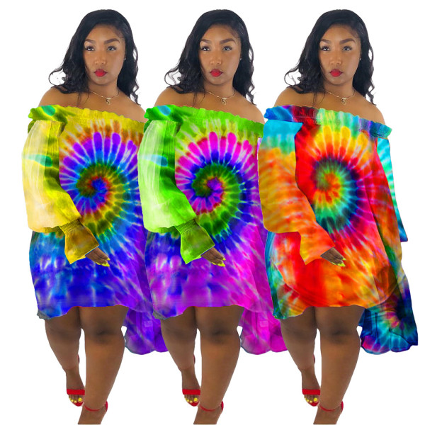 Online Sale Oversize Tie-Dye Long Sleeves Loose Dress H1201