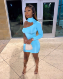 Sexy One Sleeves Women Blue Bodycon Dress FF1038