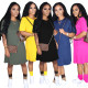 Casual Solid Color Round Neck Short Sleeves Loose Mini Dress QZ6092