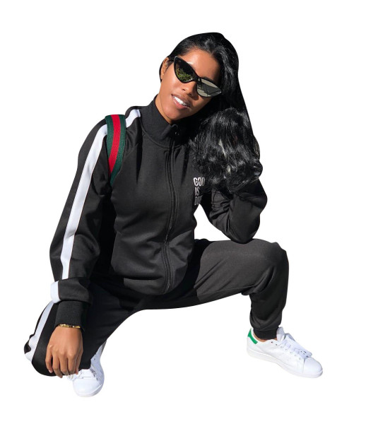 Hot Sale Striped Black Sports Outfits W813